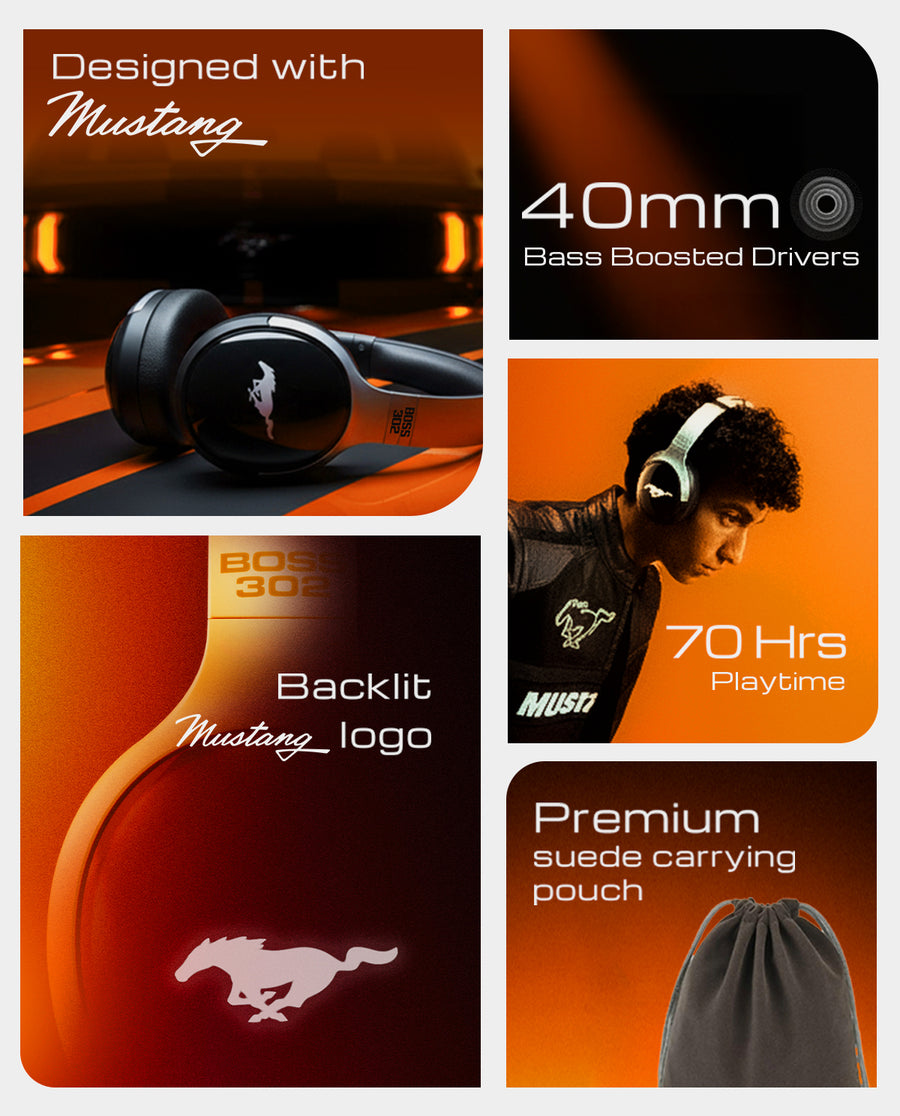 GoBoult Mustang Thunder Wireless Bluetooth Over-Ear Headphones with 70H Playtime and ENC Mic headphones price comparison image - view 4