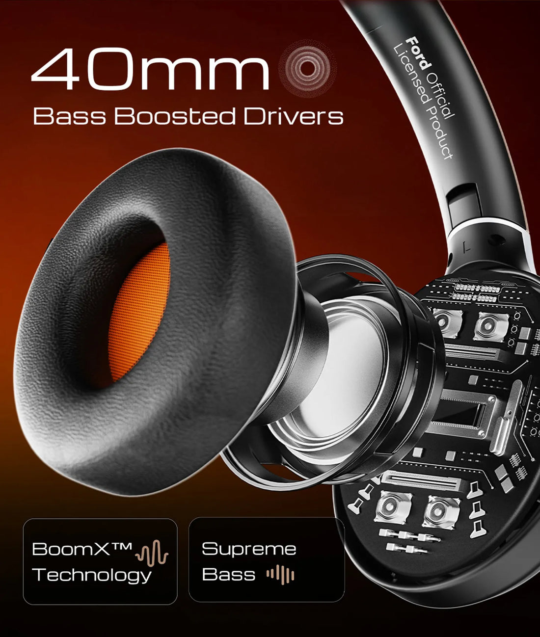GoBoult Mustang Thunder Wireless Bluetooth Over-Ear Headphones with 70H Playtime and ENC Mic headphones thumbnail 12