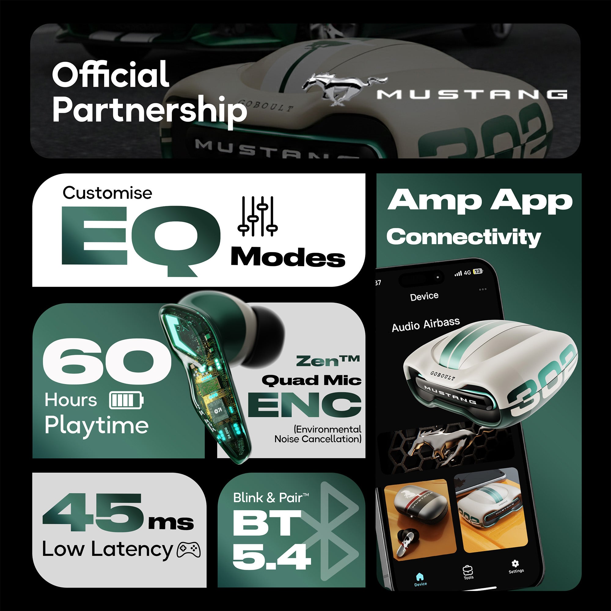 【中古】GOBOULT Mustang Torg ワイヤレスイヤーフォン GoBoult Mustang Torq Green Wireless Gaming Earbuds