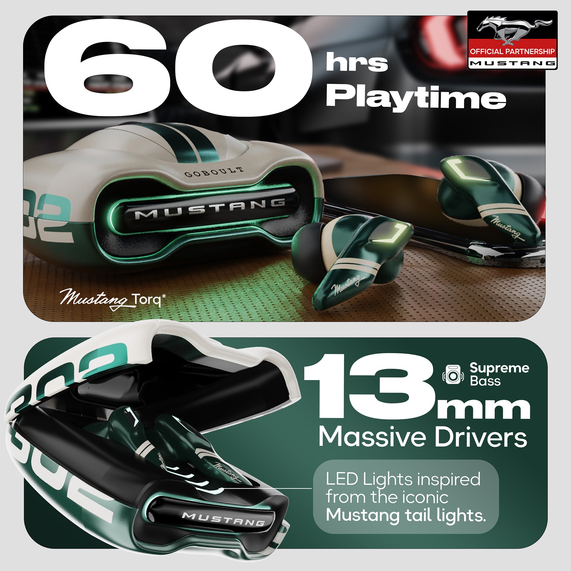 GoBoult Mustang Torq Green Wireless Gaming Earbuds