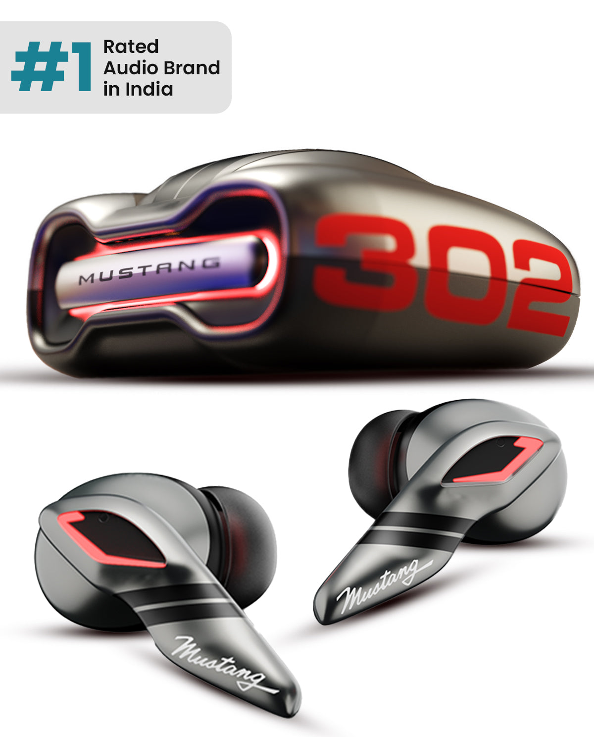 GoBoult Mustang Torq Silver Earbuds | Iconic Design & Deep Bass