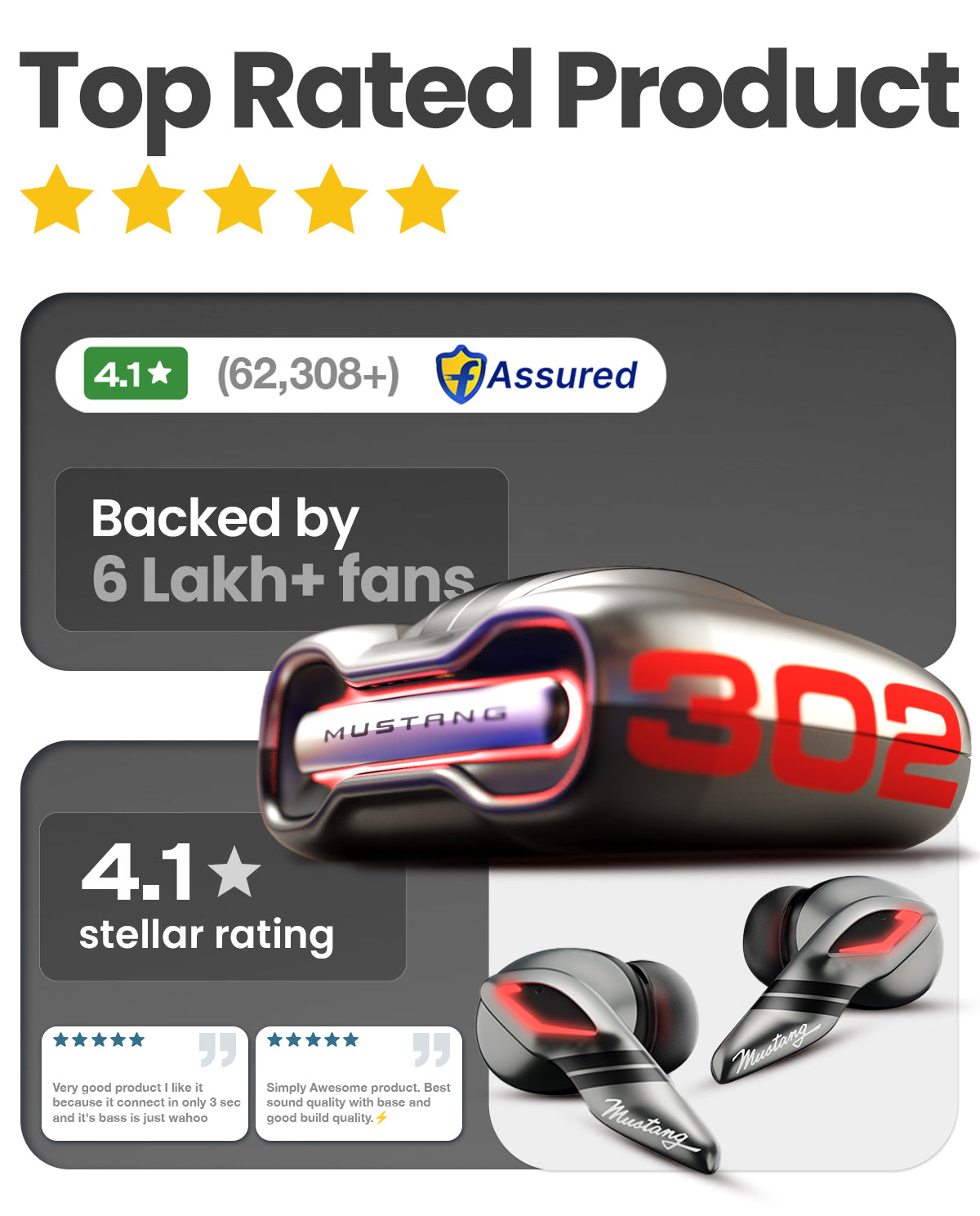 GoBoult Mustang Torq Silver Earbuds | Iconic Design & Deep Bass