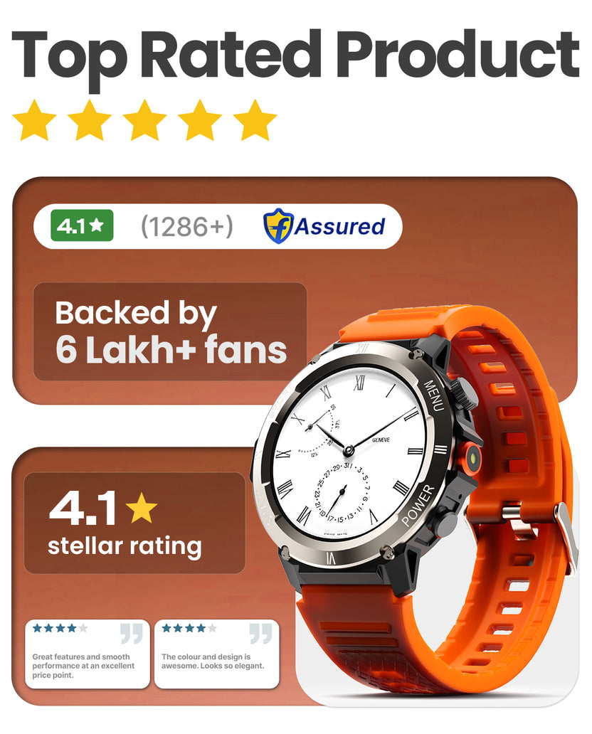 GoBoult Tuff Hawk Saffron Smartwatch | Round Dial, BT Calling