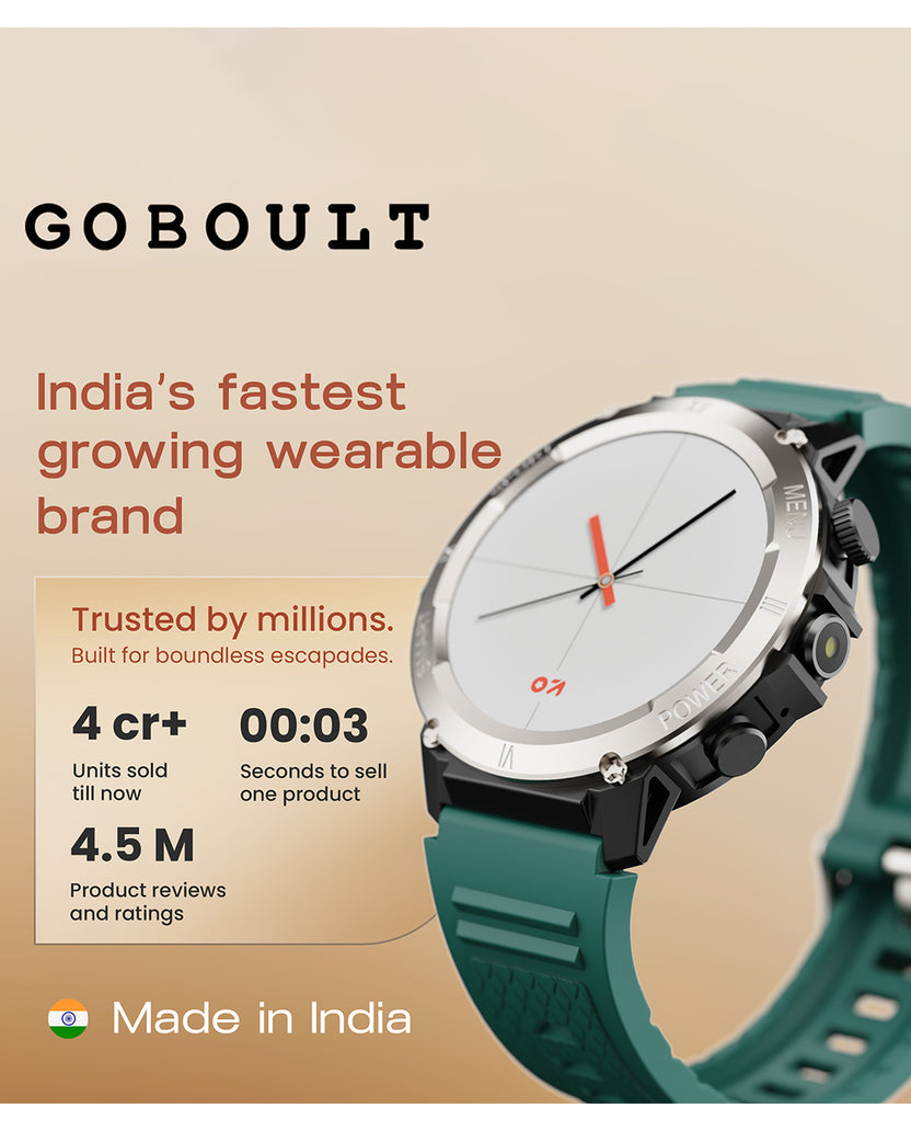 GoBoult Tuff Hawk Green Smartwatch | Round Dial, BT Calling & IP67