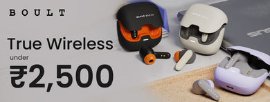 earbuds under 2500 with stylish charging cases in black, beige, and lavender colors.