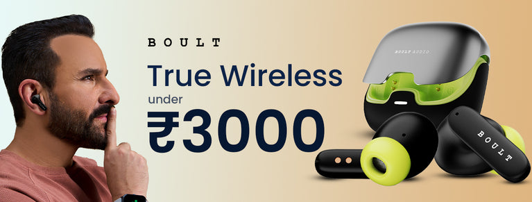 Mobile Collection page banner containing "earbuds under 3000" with a earbuds and man wearing a boult's earbuds