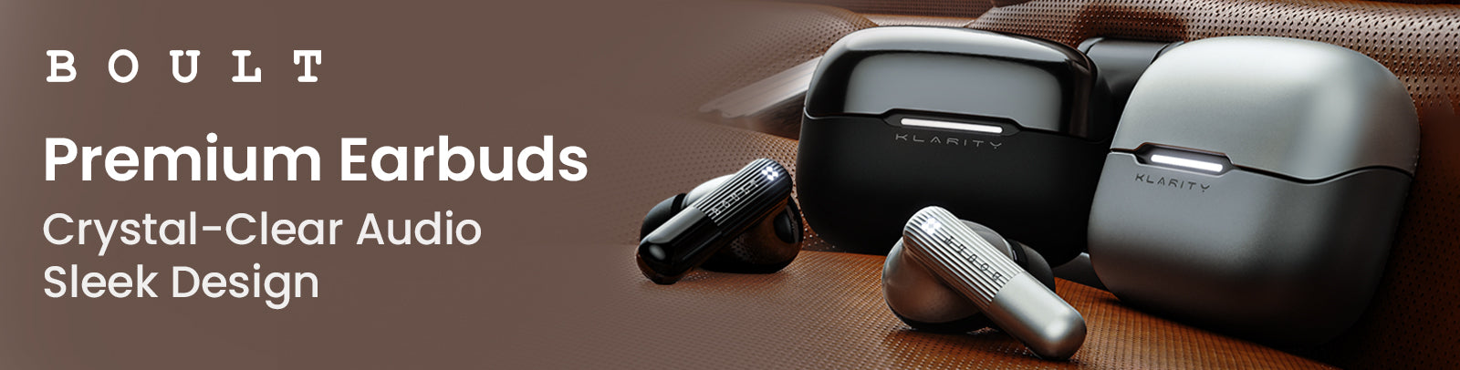 Premium earbuds with crystal-clear audio and a sleek metallic design, featuring a modern charging case.